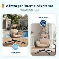 Garvee Hängesessel Rattan Mit Metallrahmen, Pieghevole, Resistente Alle Intemperie, Cuscino Imbottito, Design Ergonomico A Uovo, Nero, Per Giardino E Interni, Portata 150 Kg