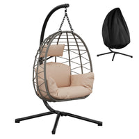 Garvee Hängesessel Rattan Mit Metallrahmen, Pieghevole, Resistente Alle Intemperie, Cuscino Imbottito, Design Ergonomico A Uovo, Nero, Per Giardino E Interni, Portata 150 Kg