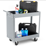 Garvee Carrello Utility in Metallo 2 Ripiani, Capacità 150 kg, Ruote Girevoli, Acciaio Resistente, Collassabile, Maniglia Ergonomica, Officina e Magazzino, 74x38,5x81,5 cm, Nero - Grey