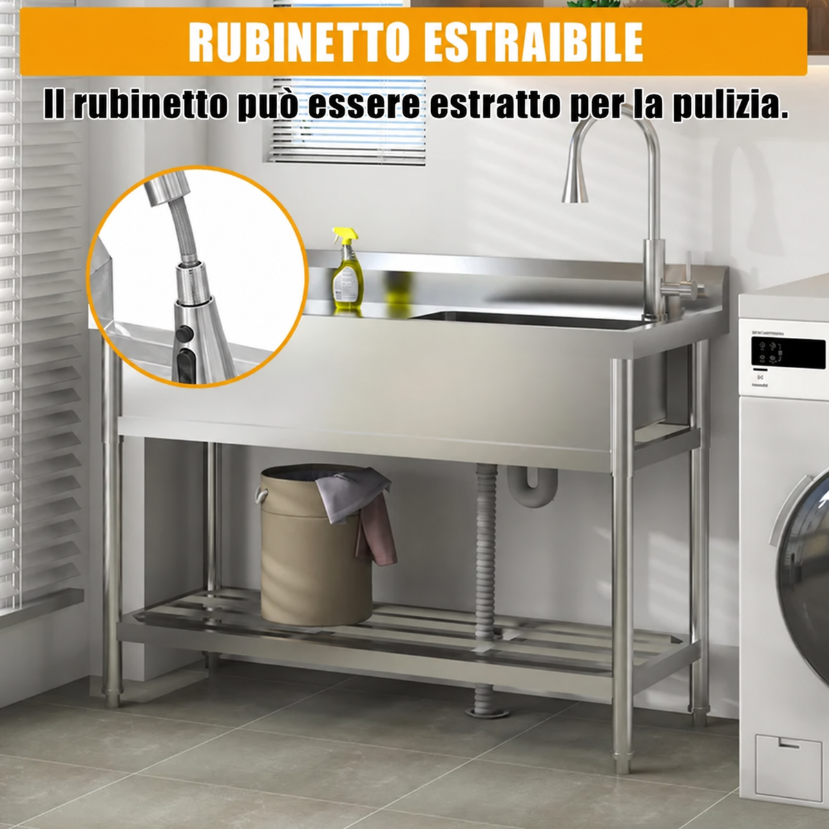 Garvee 120x51x92cm Lavello Professionale Autoportante in Acciaio Inox Robusto ad Alta Portata per Ristorazione e Cucina Industriale