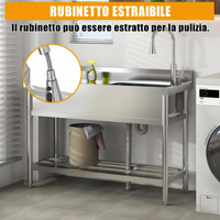 Garvee 120x51x92cm Lavello Professionale Autoportante in Acciaio Inox Robusto ad Alta Portata per Ristorazione e Cucina Industriale