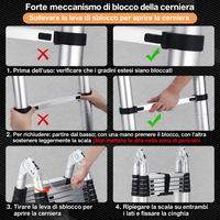 Scala Telescopica Garvee in Alluminio 5 m con Piedini Antiscivolo e Stabilizzatore, Pieghevole 150kg Interno/Esterno 98×52×21.5 cm