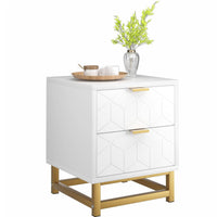 Cassettiera in legno Garvee bianca a 3 cassetti con maniglie in metallo dorato per camera da letto e soggiorno, moderna, robusta, MDF, stabile
