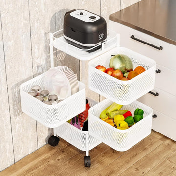 Carrello da cucina con ruote in metallo bianco a 4 ripiani Garvee, 78x28x28 cm, per soluzioni di stoccaggio ampliate in cucina, cantina e officina, facile da manovrare