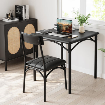Set da pranzo Garvee da 3 pezzi per 2 persone, marrone retrò, struttura in metallo, sedie imbottite, piano in MDF, salvaspazio, stanze piccole