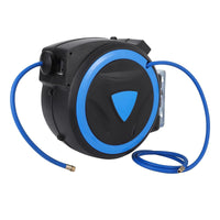 Avvolgitubo per compressore d'aria ibrido Garvee da 3/8" x 50 piedi con meccanismo di bloccaggio automatico per officina e garage, tubo flessibile, nero