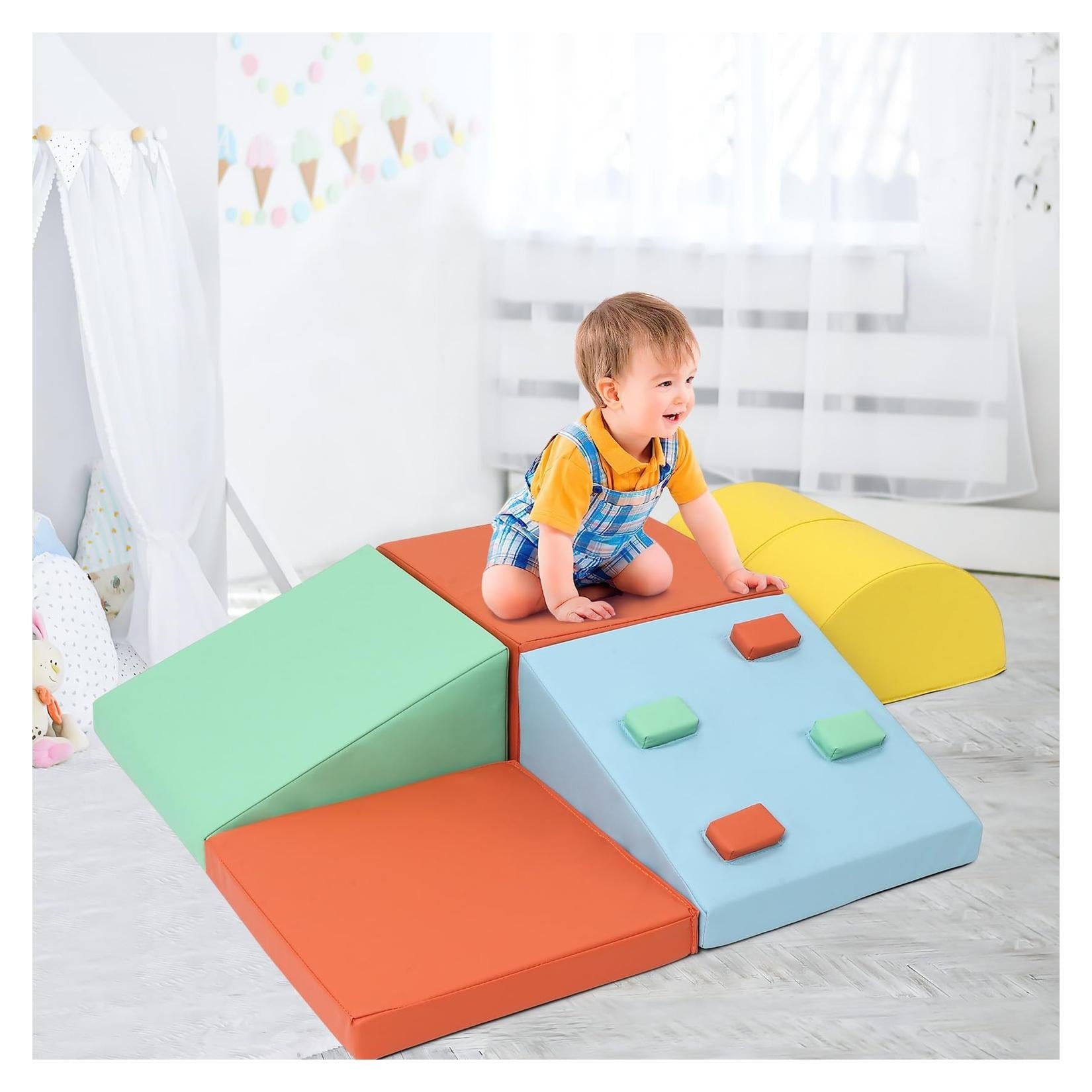 Blocchi da arrampicata in schiuma Garvee, set da 5 pezzi, impermeabili e antiscivolo, per parco giochi al coperto, sviluppo delle capacità motorie, multicolore