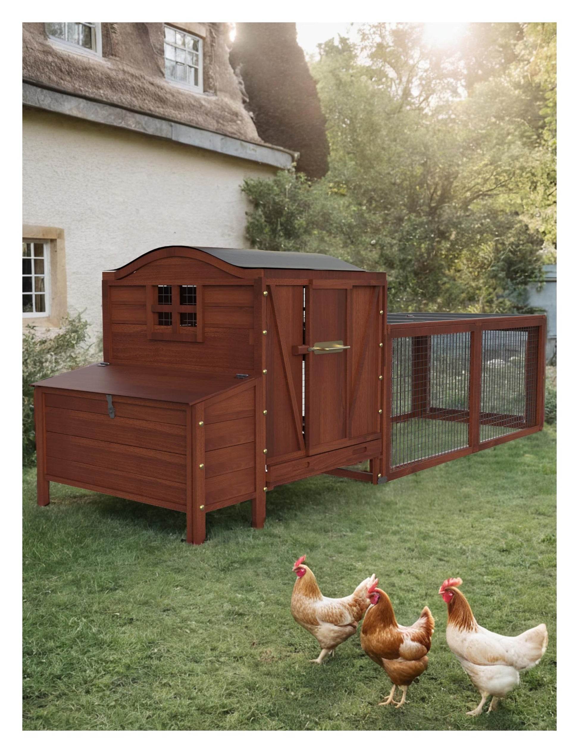 Pollaio in legno Garvee per 3-5 galline con ampio recinto, tetto impermeabile, nido, cassetti, rampa, rosso, resistente alle intemperie, per esterni