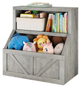 Libreria per bambini e contenitore per giocattoli Garvee, a 2 livelli, in legno, robusta, sicura per i bambini, per sale giochi e asili, 31x16x32 pollici - grigio sbiadito
