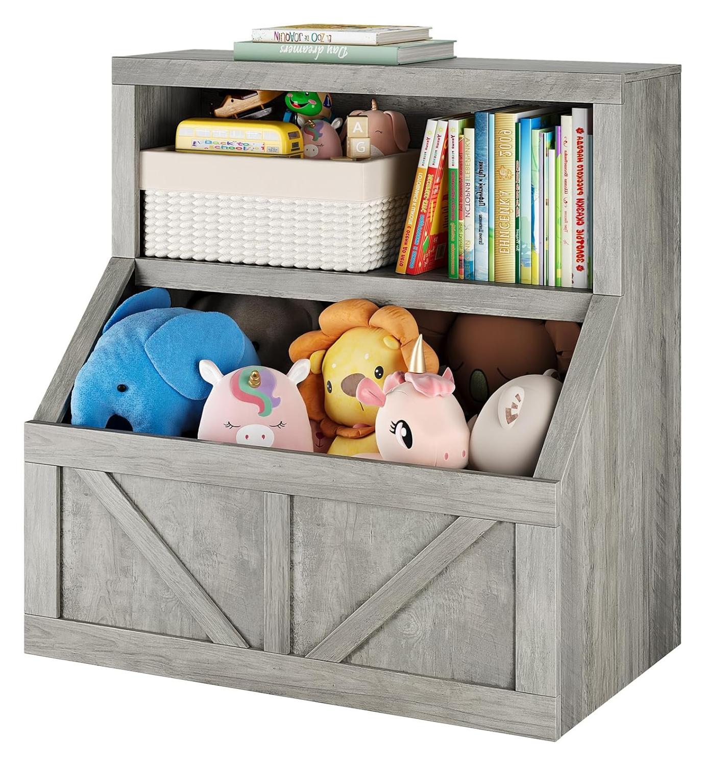 Libreria per bambini e contenitore per giocattoli Garvee, a 2 livelli, in legno, robusta, sicura per i bambini, per sale giochi e asili, 31x16x32 pollici
