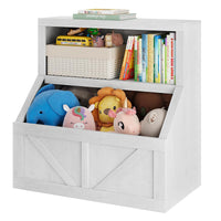 Libreria per bambini Garvee, organizer per giocattoli in legno con 2 scomparti e piano d'appoggio per sala giochi e cameretta, 31x16x32 pollici, legno naturale