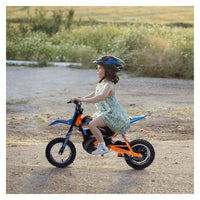 Moto elettrica fuoristrada Garvee 24V, motore da 250W, sedile in pelle, sospensioni in metallo, pneumatici, per bambini e adolescenti, blu