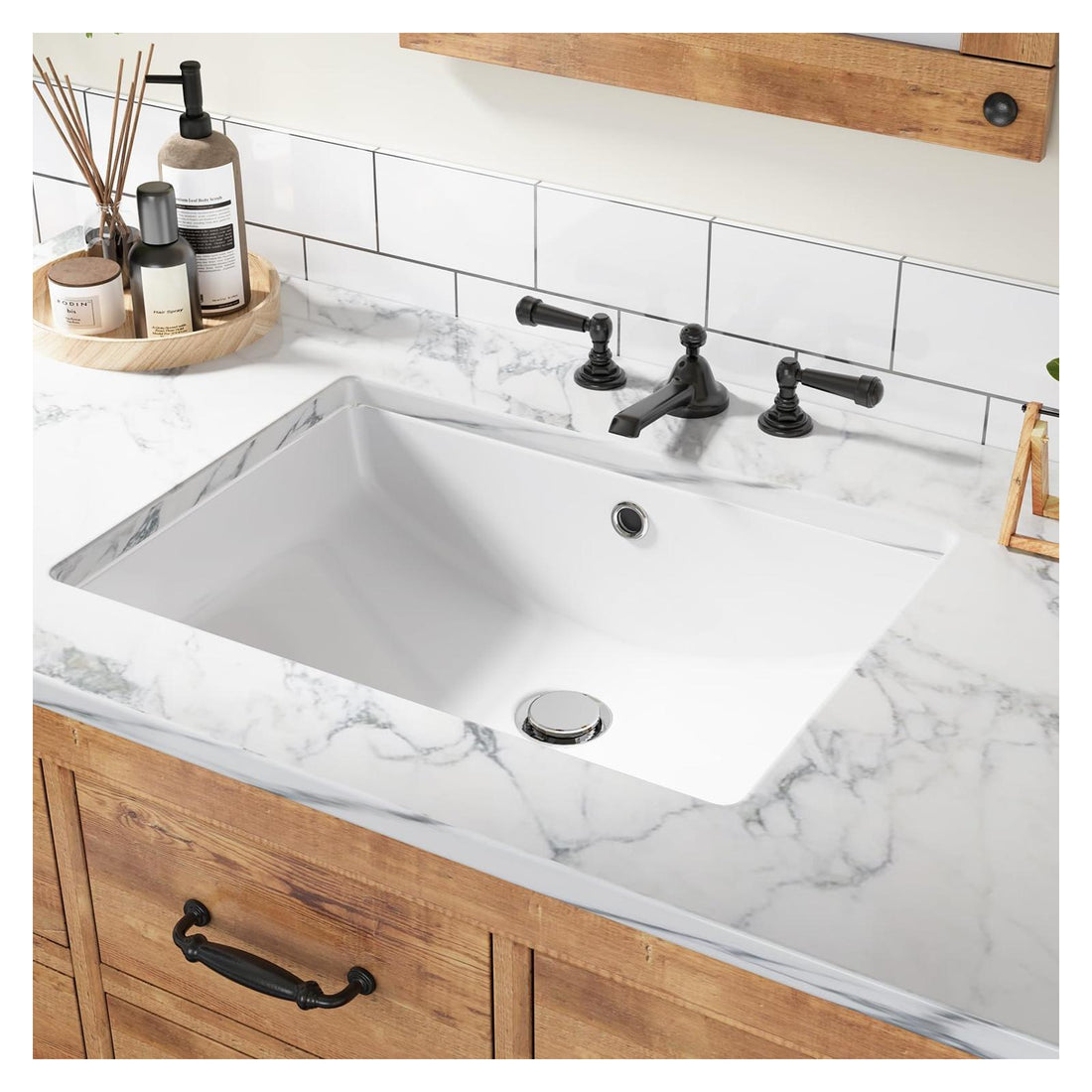 Lavabo da appoggio in ceramica Garvee, rettangolare, troppo pieno, bianco lucido, 21,65x15,75x7,87 pollici, bagno moderno