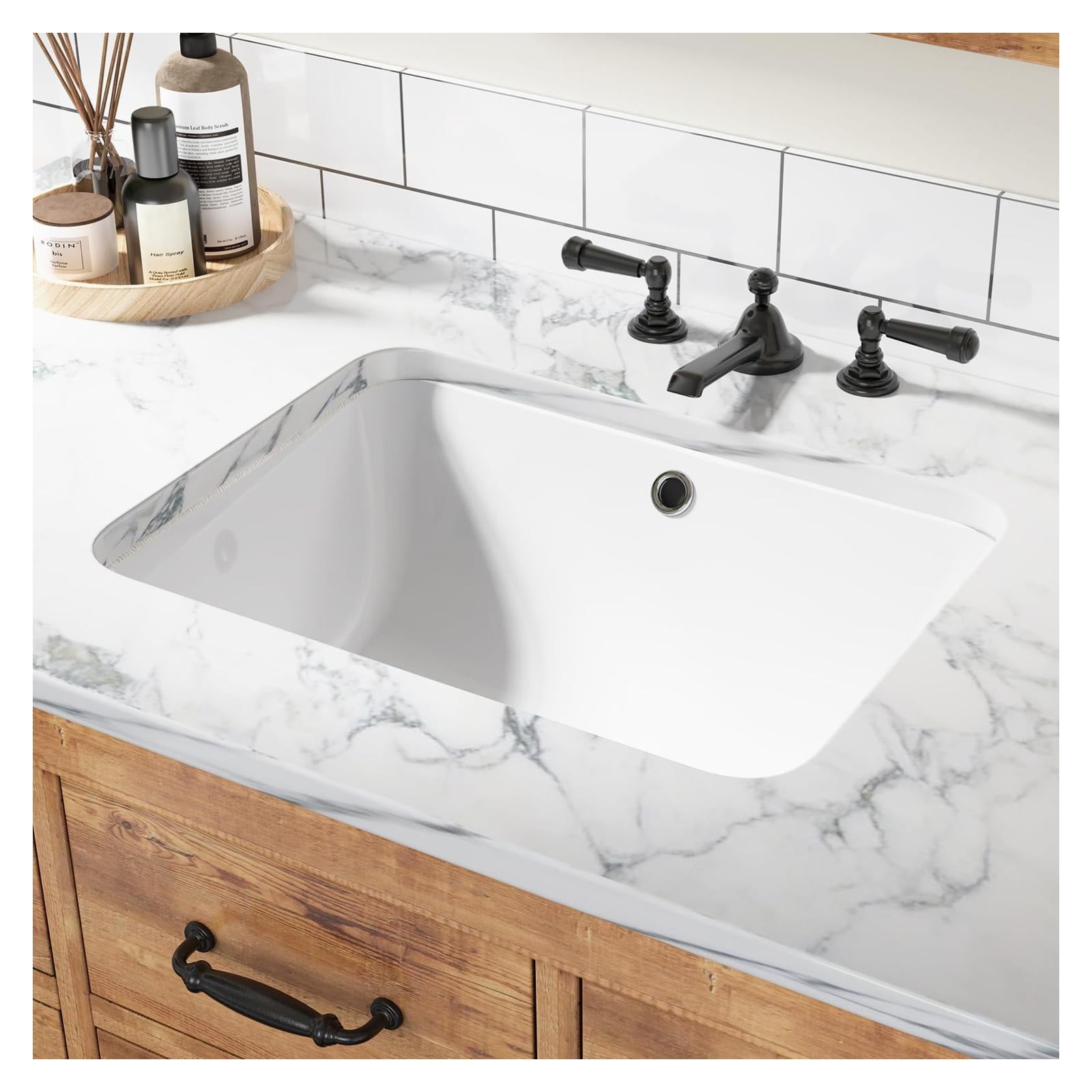 Lavabo da appoggio in ceramica Garvee, rettangolare, bianco lucido, 20,28x15,16x7,87 pollici, bagno moderno