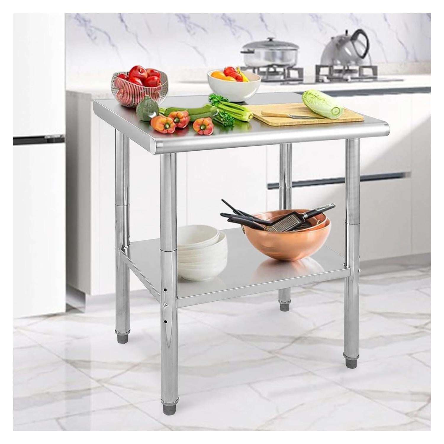 Tavolo da lavoro in acciaio inossidabile Garvee da 24x30 pollici con ripiano inferiore regolabile e piedini per uso in cucina e commerciale, antiruggine, acciaio zincato