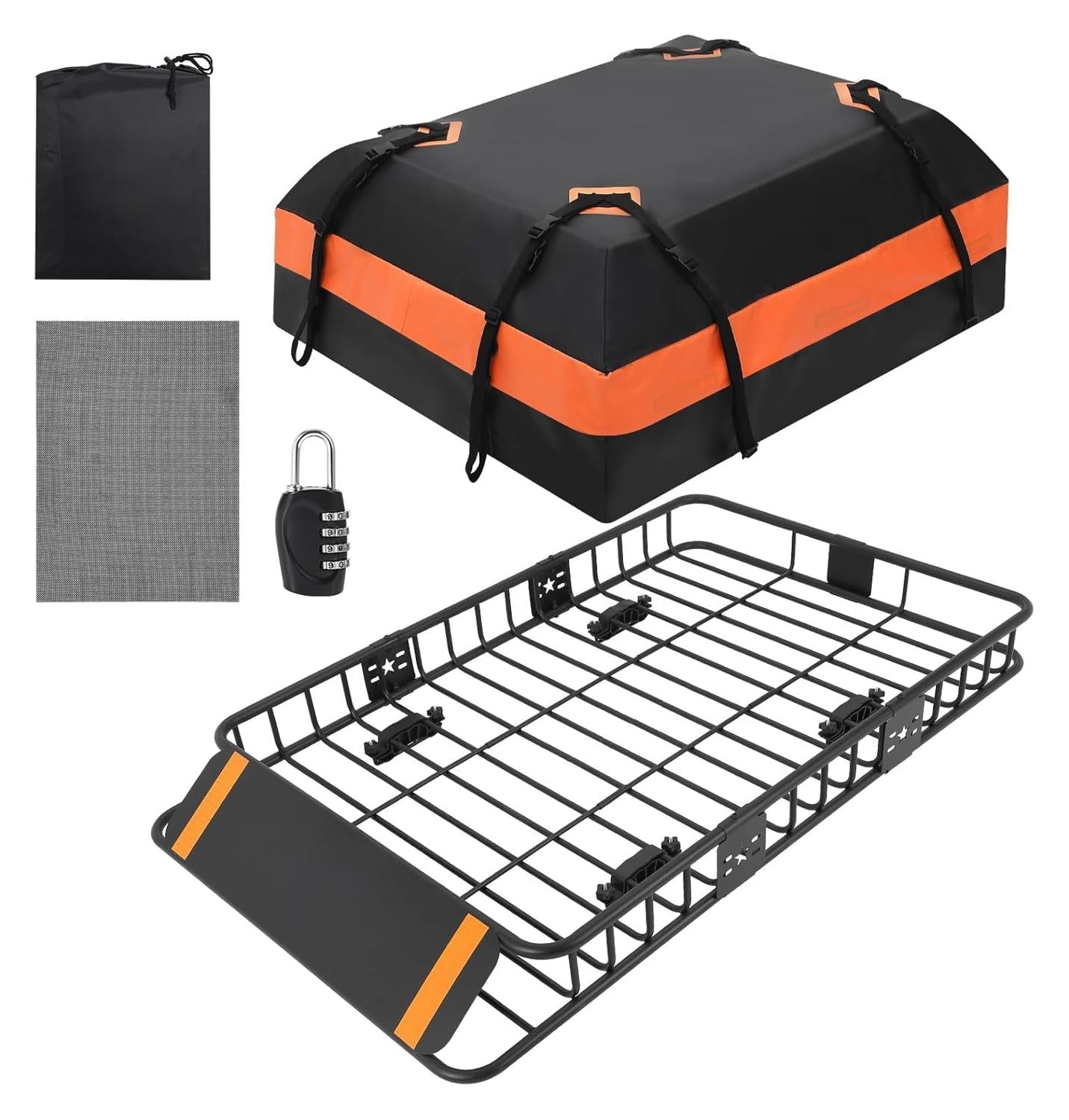 Portapacchi Garvee 46"x36"x4.5" con borsa portabagagli impermeabile da 15ft³ per SUV e camion, capacità 200 libbre, acciaio, aerodinamico, per esterni, nero