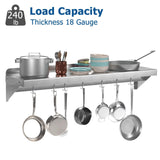 Garvee Mensola in Acciaio Inox 18 Gauge NSF, Supporto 100 kg, Montaggio a Parete, 122x30 cm, 7 Ganci, Design Moderno, per Cucina e Ristorante
