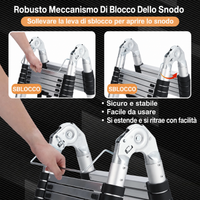 Scala Telescopica Garvee in Alluminio 5 m con Piedini Antiscivolo e Stabilizzatore, Pieghevole 150kg Interno/Esterno 98×52×21.5 cm