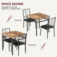 Set da pranzo Garvee da 3 pezzi per 2 persone, marrone retrò, struttura in metallo, sedie imbottite, piano in MDF, salvaspazio, stanze piccole