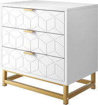 Cassettiera in legno Garvee bianca a 3 cassetti con maniglie in metallo dorato per camera da letto e soggiorno, moderna, robusta, MDF, stabile