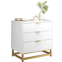 Cassettiera in legno Garvee bianca a 3 cassetti con maniglie in metallo dorato per camera da letto e soggiorno, moderna, robusta, MDF, stabile