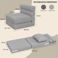 GARVEE Divano Letto Pieghevole in Memory Foam e Tessuto Effetto Lino, Salvaspazio, per Soggiorno e Ufficio, 195 × 66 × 15 cm, Beige