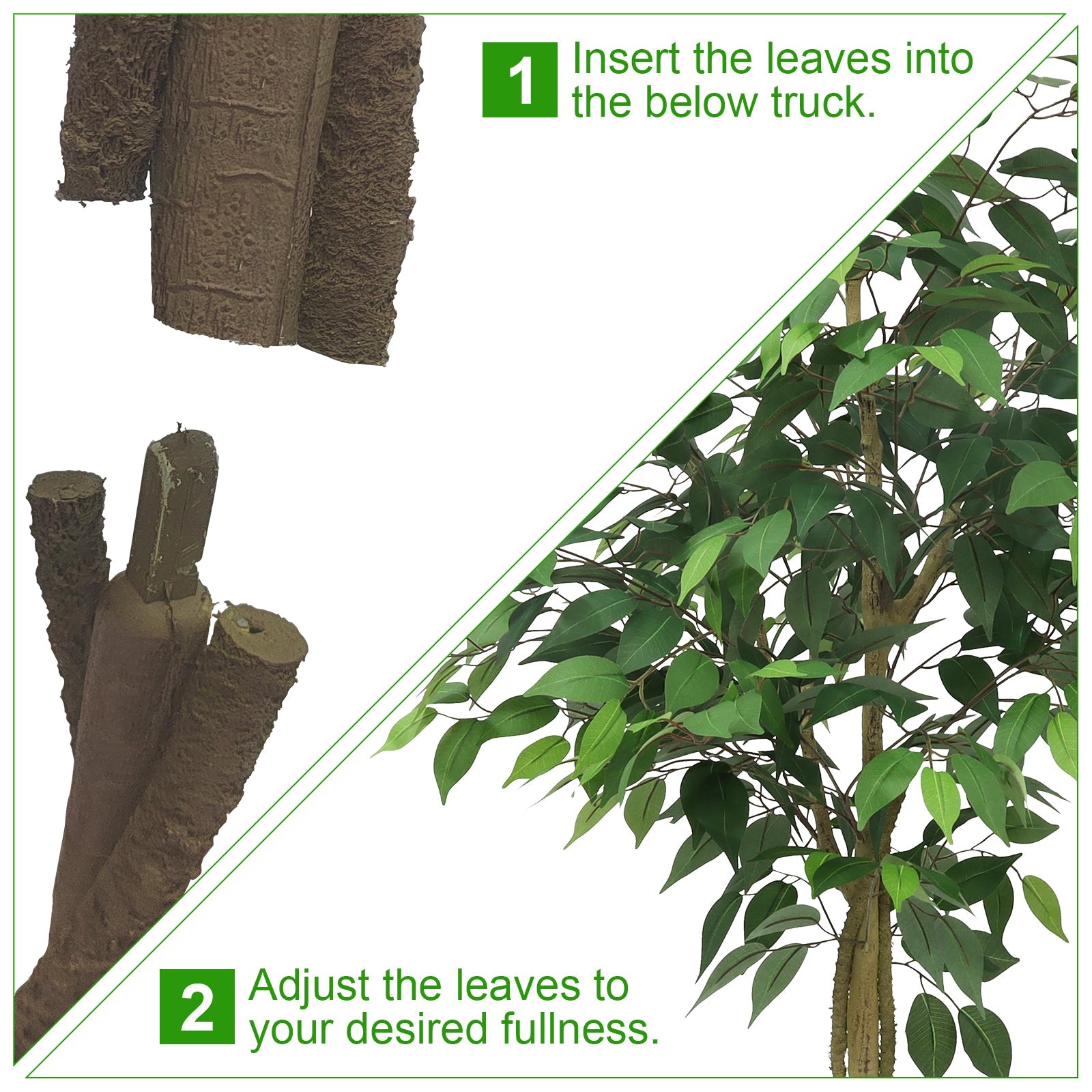 Albero di ficus artificiale Garvee da 6 piedi con foglie di seta realistiche e vaso di cemento stabile per uso interno ed esterno, verde