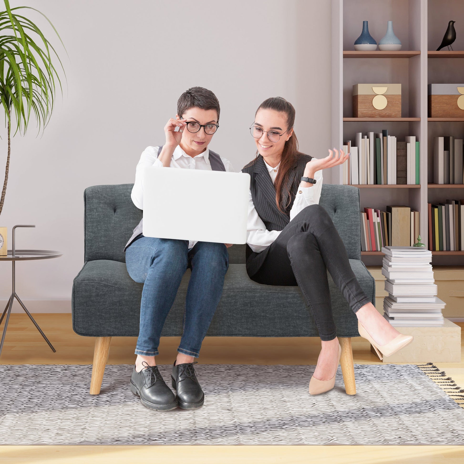 Divano a due posti Garvee Loveseat Canapé in tessuto effetto lino imbottito con gambe in legno grigio compatto per soggiorno, camera da letto, sala giochi, 117x56x78 cm