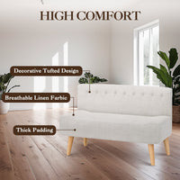 Divano Garvee a 2 posti, tessuto effetto lino, gambe in legno, look retrò, beige, per soggiorno e camera da letto