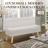 Divano Garvee a 2 posti, tessuto effetto lino, gambe in legno, look retrò, beige, per soggiorno e camera da letto