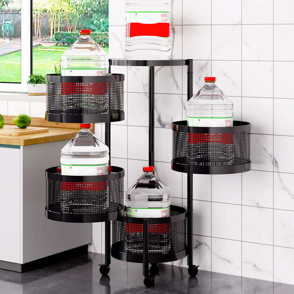 Scaffale girevole da cucina Garvee, 3 ripiani, cestino rotondo, bianco, con 4 ruote, per frutta e verdura