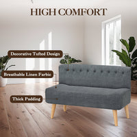 Divano a due posti Garvee Loveseat Canapé in tessuto effetto lino imbottito con gambe in legno grigio compatto per soggiorno, camera da letto, sala giochi, 117x56x78 cm