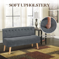 Divano a due posti Garvee Loveseat Canapé in tessuto effetto lino imbottito con gambe in legno grigio compatto per soggiorno, camera da letto, sala giochi, 117x56x78 cm