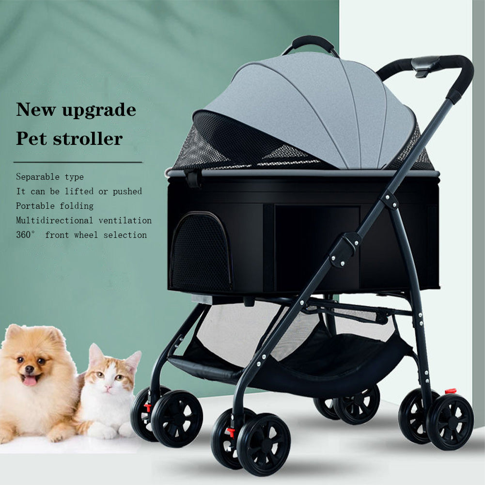 Passeggino pieghevole 3 in 1 Garvee per animali domestici, con cestino portaoggetti, finestra in rete, portatile, fino a 25 kg, nero