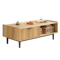 Tavolino da caffè scanalato Garvee da 42,5" con cassetti e spazio di archiviazione, stile moderno di metà secolo, MDF e metallo, soggiorno, colori legno naturale