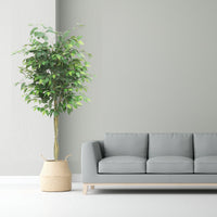 Albero di ficus artificiale Garvee da 6 piedi con foglie di seta realistiche e vaso di cemento stabile per uso interno ed esterno, verde