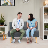 Divano a due posti Garvee Loveseat Canapé in tessuto effetto lino imbottito con gambe in legno grigio compatto per soggiorno, camera da letto, sala giochi, 117x56x78 cm