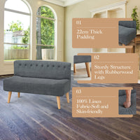 Divano a due posti Garvee Loveseat Canapé in tessuto effetto lino imbottito con gambe in legno grigio compatto per soggiorno, camera da letto, sala giochi, 117x56x78 cm