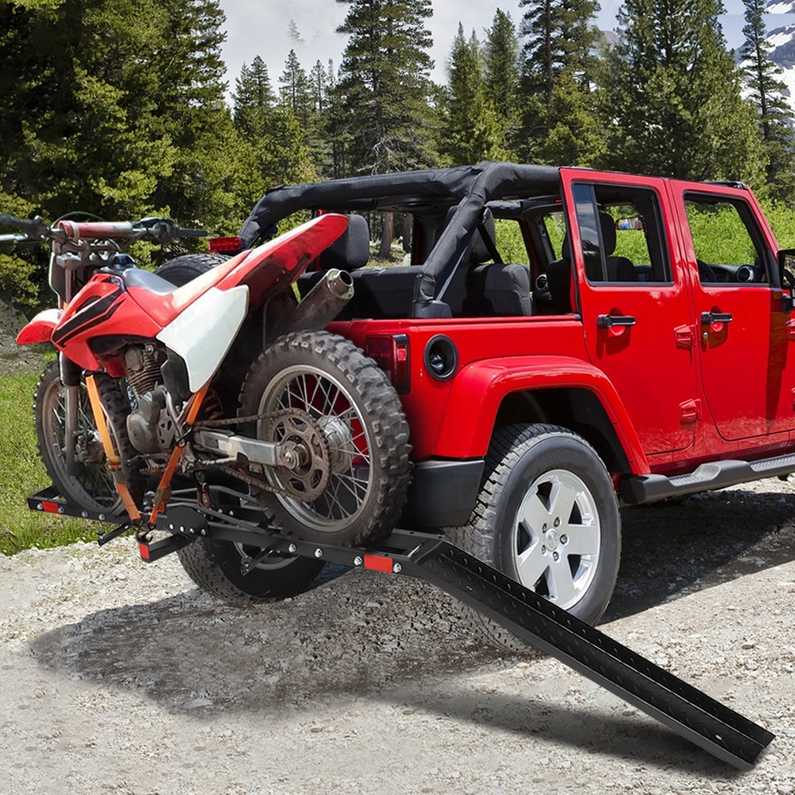 Gancio di traino per moto Garvee da 60 libbre in acciaio con rampa e cinghie di ancoraggio per bici elettrica e mountain bike, ricevitore da 2", trasporto all'aperto