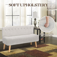 Divano Garvee a 2 posti, tessuto effetto lino, gambe in legno, look retrò, beige, per soggiorno e camera da letto