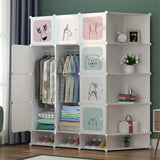 Armadio pensile portatile modulare in plastica con cubi fai da te, porte con struttura in metallo, 145x110x47 cm, per ufficio domestico, nero - Bianco