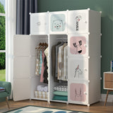 Armadio Modulare Garvee 8 Cubi in Plastica e Metallo/PP con Bastone Appendiabiti e Porte per Camera da Letto e Bambini 145x110x47 cm Resistente Nero