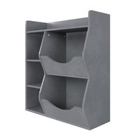 Scaffale portagiochi per bambini Garvee a 3 ripiani con 5 scomparti, bifacciale, grigio, per camera da letto e cameretta dei bambini, robusto MDF, versatile