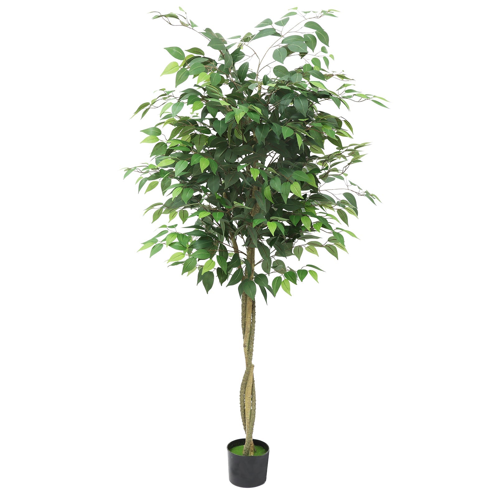 Albero di ficus artificiale Garvee da 6 piedi con foglie di seta realistiche e vaso di cemento stabile per uso interno ed esterno, verde