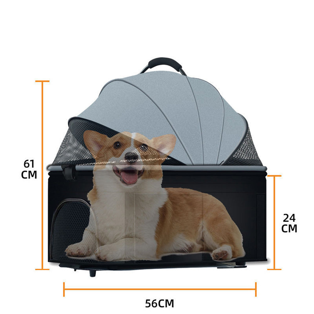 Passeggino pieghevole 3 in 1 Garvee per animali domestici, con cestino portaoggetti, finestra in rete, portatile, fino a 25 kg, nero
