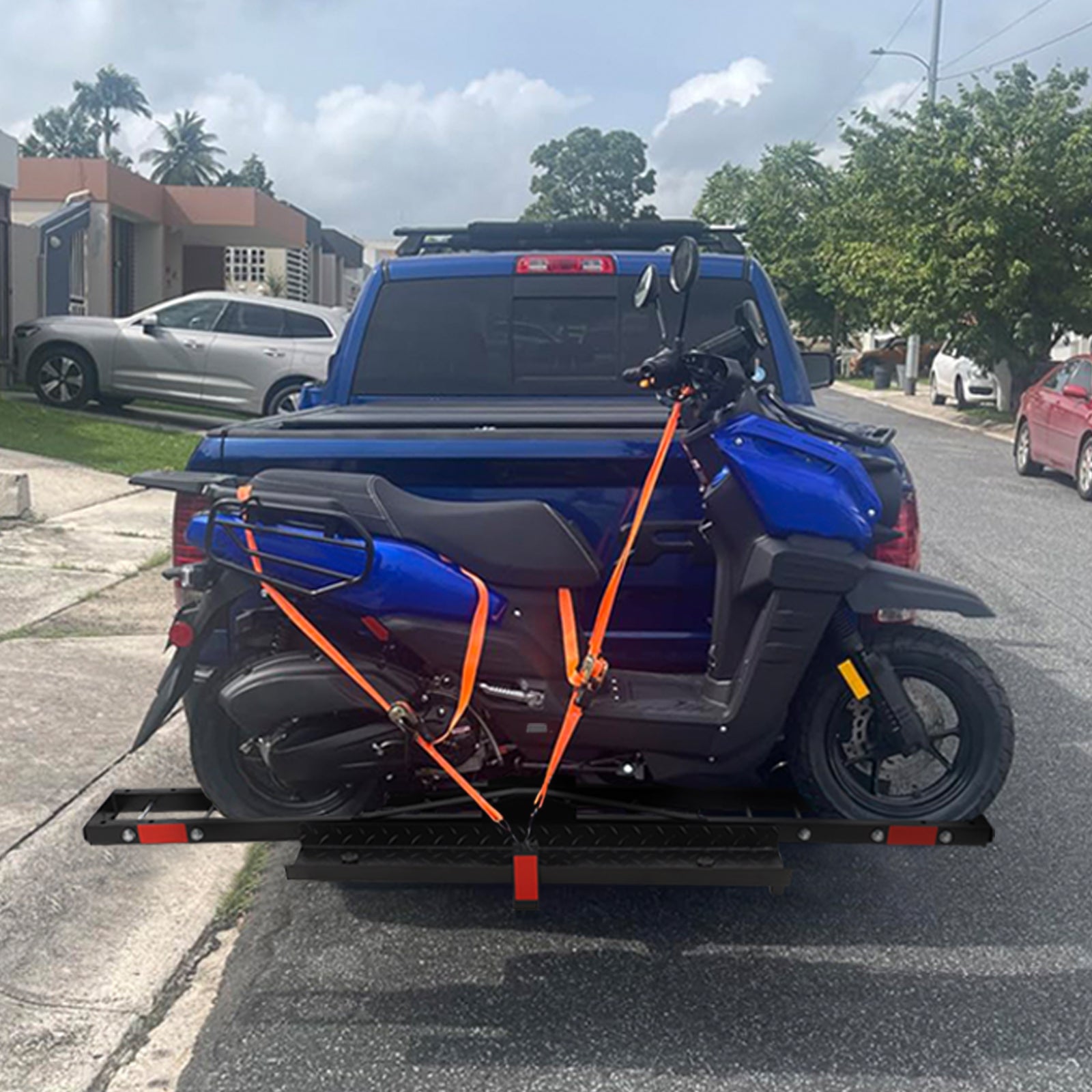 Gancio di traino per moto Garvee da 60 libbre in acciaio con rampa e cinghie di ancoraggio per bici elettrica e mountain bike, ricevitore da 2", trasporto all'aperto