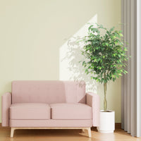 Albero di ficus artificiale Garvee da 6 piedi con foglie di seta realistiche e vaso di cemento stabile per uso interno ed esterno, verde