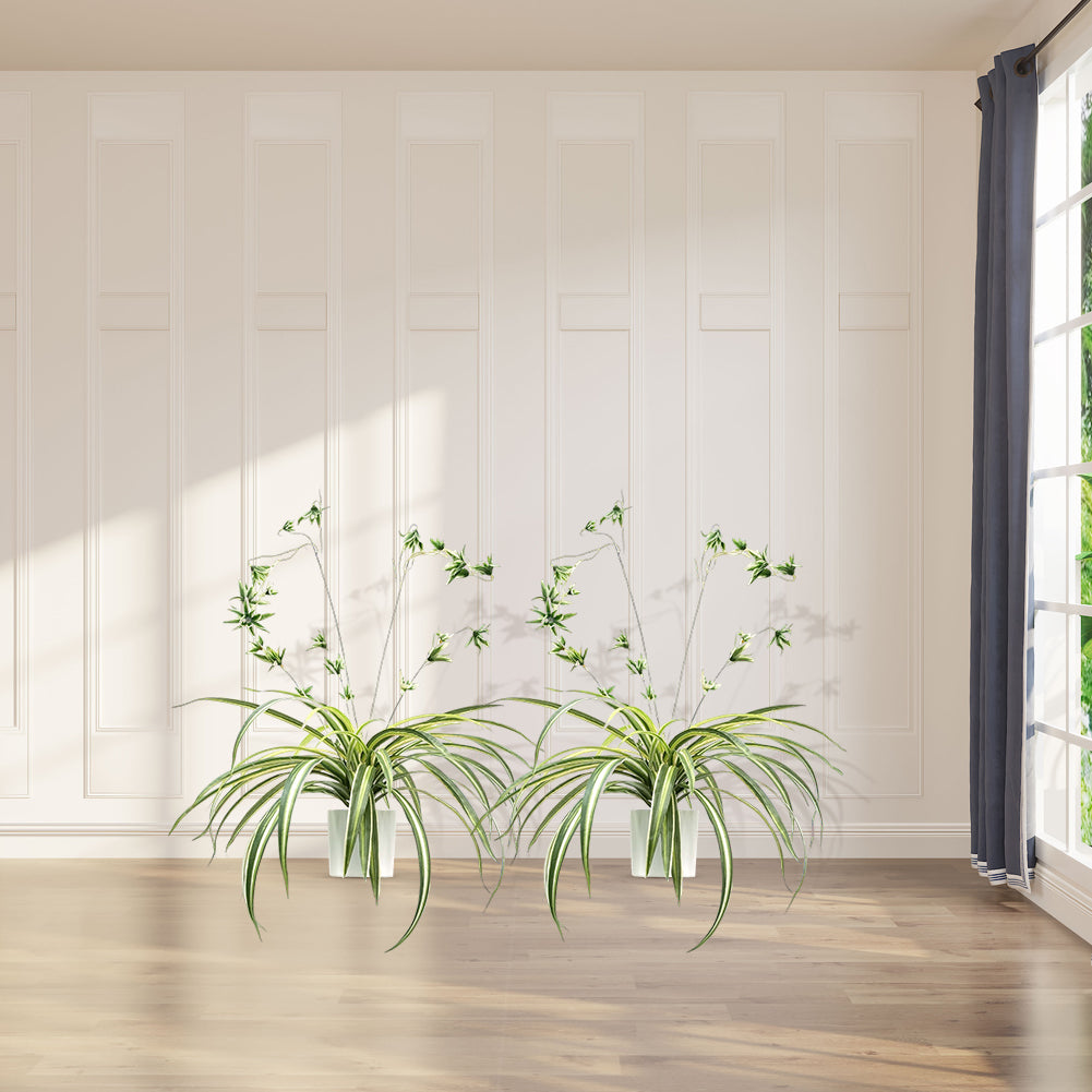 Garvee set da 2 pezzi di piante artificiali sospese Chlorophytum comosum, plastica con vaso, per uso interno ed esterno, verde