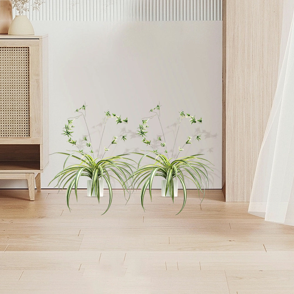 Garvee set da 2 pezzi di piante artificiali sospese Chlorophytum comosum, plastica con vaso, per uso interno ed esterno, verde
