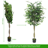 Albero di ficus artificiale Garvee da 6 piedi con foglie di seta realistiche e vaso di cemento stabile per uso interno ed esterno, verde